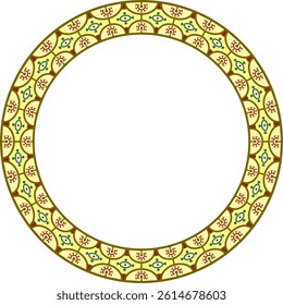 Vector round colored border, frame, Pompeii ring. Circle Neopolitan ornament. Art of Ancient Rome.
