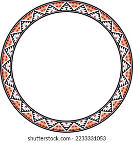 Vector round colored border ornament. Native American tribes framework, circle.