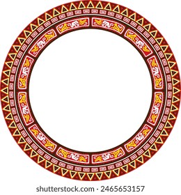 Vector round colored border ornament. Native American tribes framework, circle.