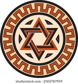 Vector round colored jewish national ornament. Star of David. Semitic folk circle, pattern. Israeli ethnic sign, ring.
