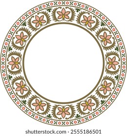 Vector round colorful Indian national ornament. Ethnic plant circle, border. Frame, flower ring. Poppies and leaves.
