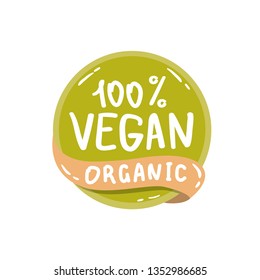 Vector round colorfull eco label with text - vegan product.