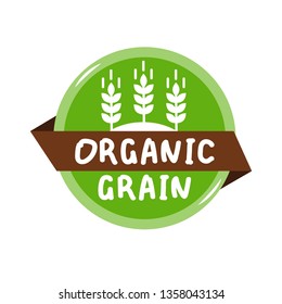 Vector round colorfull eco label with text - organic grain.