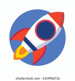 Vector round computer icon of flat rocket to the moon, isolated on white eps 10 cryptocurrency