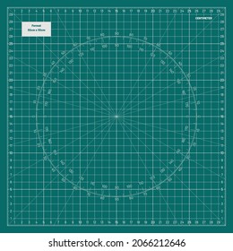 Vector Round Cutting Mat, high detail design in angular format, in metric dimensions 32x32cm
Round cutting mat background in green color for technical, drawing or decoration background template.