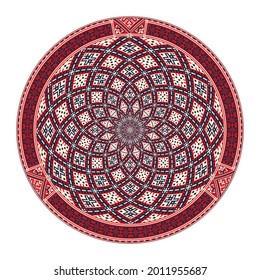 Vector round design element with traditional Russian embroidery symbols