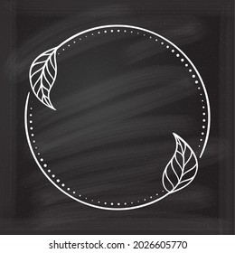 Vector round dotted frame with floral decoration on a chalk background