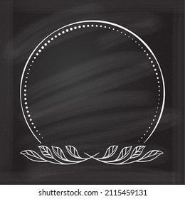 Vector round dotted frame with floral decoration on the chalkboard background