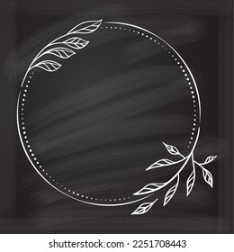 Vector round dotted frame with floral decoration on the chalkboard background