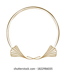 Vector round dotted frame with ginkgo biloba leaf decoration