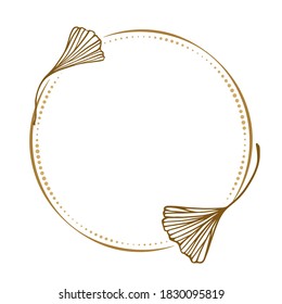 Vector round dotted frame with ginkgo biloba leaf decoration