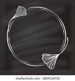 Vector round dotted frame with ginkgo biloba leaf decoration on a chalkboard background