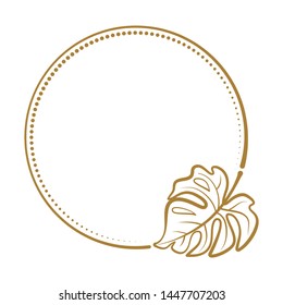 Vector round dotted frame with monstera leaf decoration