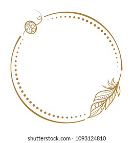 Vector round dotted frame frame whith feather decorative element