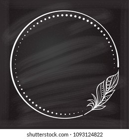 Vector round dotted frame frame whith feather decorative element