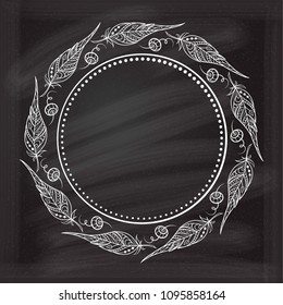 Vector round dotted frame frame whith feather decorative element