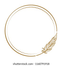 Vector round dotted frame whith feather decorative element