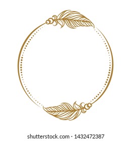 Vector round dotted frame whith feathers decorative element