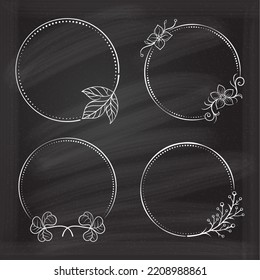 Vector round dotted frames set on the chalk background. Floral decoration