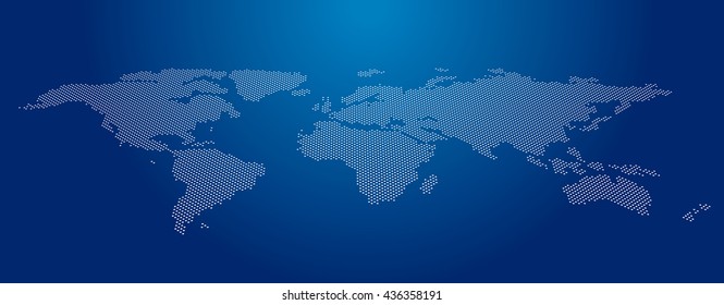 Vector Round Dotted World Map On A Blue Background