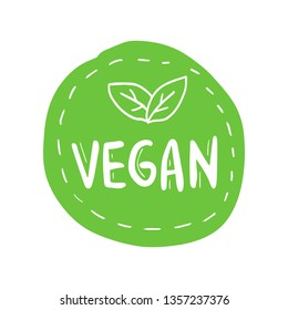 Vector round eco, bio green logo or sign. Raw, healthy food badge, tag for cafe, restaurants, packaging. Hand drawn lettering 100 Vegan. Organic design template.