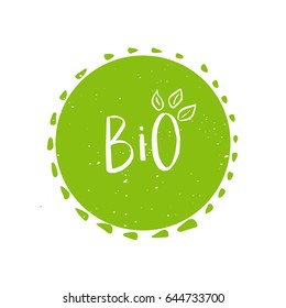 Vector round eco, bio green logo or sign. Vegan, raw, healthy food badge, tag for cafe, restaurants, packaging. Hand drawn lettering. Organic design template.