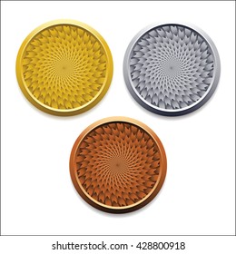vector round empty medals of gold silver bronze. It can be used as coins buttons icons