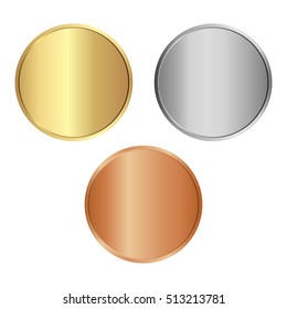 vector round empty polished medals of gold silver copper. It can be used as coins buttons icons.vector illustration eps 10