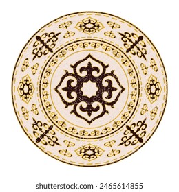Vector round ethnic element, circular Kazakh national ornament, decorative design templates, isolated on white background