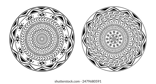 Vector round ethnic element, circular ornaments, decorative design templates, isolated on white background