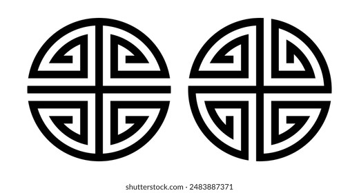 Vector round ethnic element, circular Mongolian national ornament, decorative design templates, isolated on white background