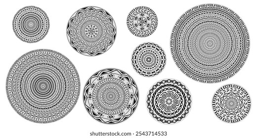 Vector round ethnic element, circular ornaments, decorative design templates, isolated on white background