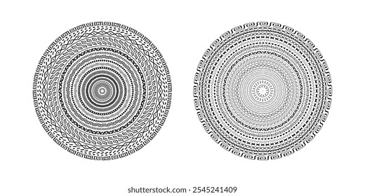 Elemento étnico redondo vetorial, ornamentos circulares, modelos de design decorativo, isolado no fundo branco