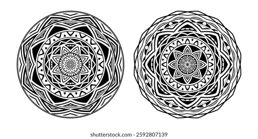 Vector round ethnic element, circular ornaments, decorative design templates, isolated on white background