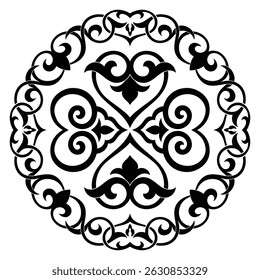 Vector round ethnic element, circular Uzbek national ornament, Islamic pattern, design templates, isolated on white background