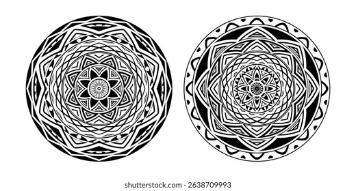 Vector round ethnic element, circular ornaments, decorative design templates, isolated on white background