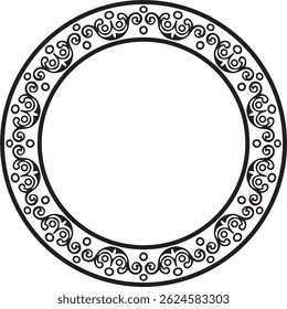 Vector round European black monochrome ornament. Endless pattern, circle, ring of the Middle Ages. Revival border. Decorations of palaces and churches.
