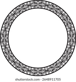 Vetor em volta do ornamento monocromático preto europeu. Padrão infinito, círculo, anel da Idade Média. Borda de avivamento. Decorações de palácios e igrejas.
