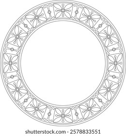 Vector round European black outline ornament. Endless pattern, circle, ring of the Middle Ages. Revival border. Decorations of palaces and churches.
