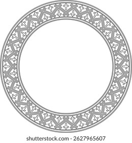 Vector round European black outline ornament. Endless pattern, circle, ring of the Middle Ages. Revival border. Decorations of palaces and churches.

