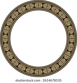 Vector round European gold and black ornament. Endless pattern, circle, ring of the Middle Ages. Revival border. Decorations of palaces and churches.

