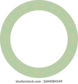 Vector round European gold with green ornament. Endless pattern, circle, ring of the Middle Ages. Revival border. Decorations of palaces and churches.
