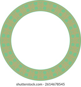 Vector round European gold with green ornament. Endless pattern, circle, ring of the Middle Ages. Revival border. Decorations of palaces and churches.
