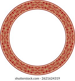 Vector round European gold with red ornament. Endless pattern, circle, ring of the Middle Ages. Revival border. Decorations of palaces and churches.
