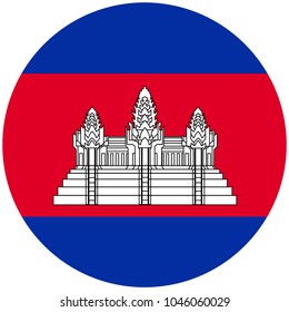 Vector round flag of Cambodia. National flag of Cambodia Kingdom button