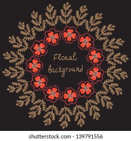 Vector round floral background in the dark colors