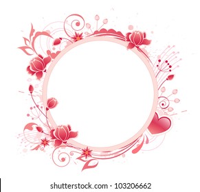 Vector round floral banner with red rose