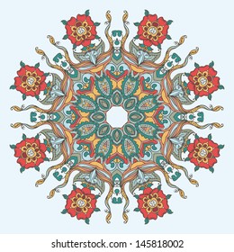 Vector Round Floral Beautiful Ornament
