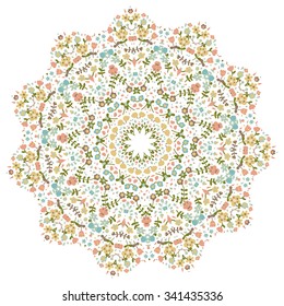 Vector round floral circle. Vintage style with pastel colors.