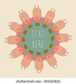 Vector round floral circle. Vintage style with pastel colors.
